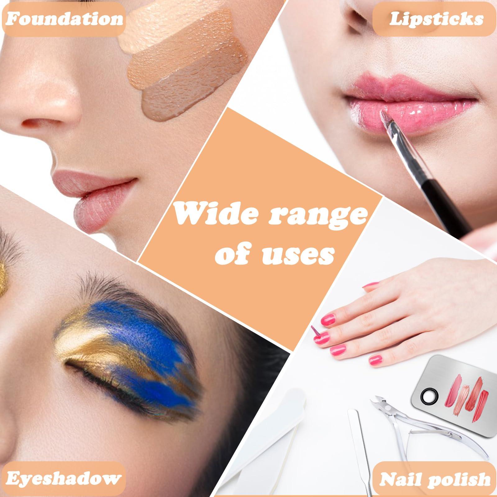 Huakaile 3 Pcs Makeup Foundation Spatula Spoon Tool Set, Make Up Mixing Palette Tray, Stainless Steel Skin Care Spatula, Cosmetic Scoop Scraper for Skincare Face Eye Cream (Silver)