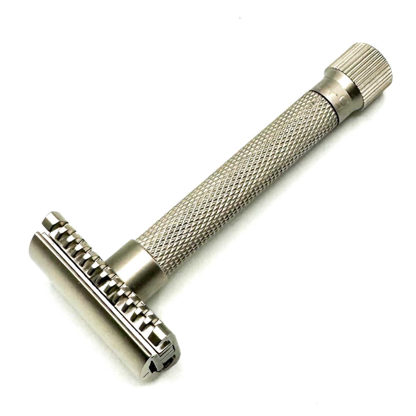 Parker Safety Razor The Parker Variant OPEN COMB - ADJUSTABLE Double Edge Safety Razor, Customize your Shave with a Turn of the Dial from Mild to Aggressive - 5 Blades Included (SATIN CHROME)