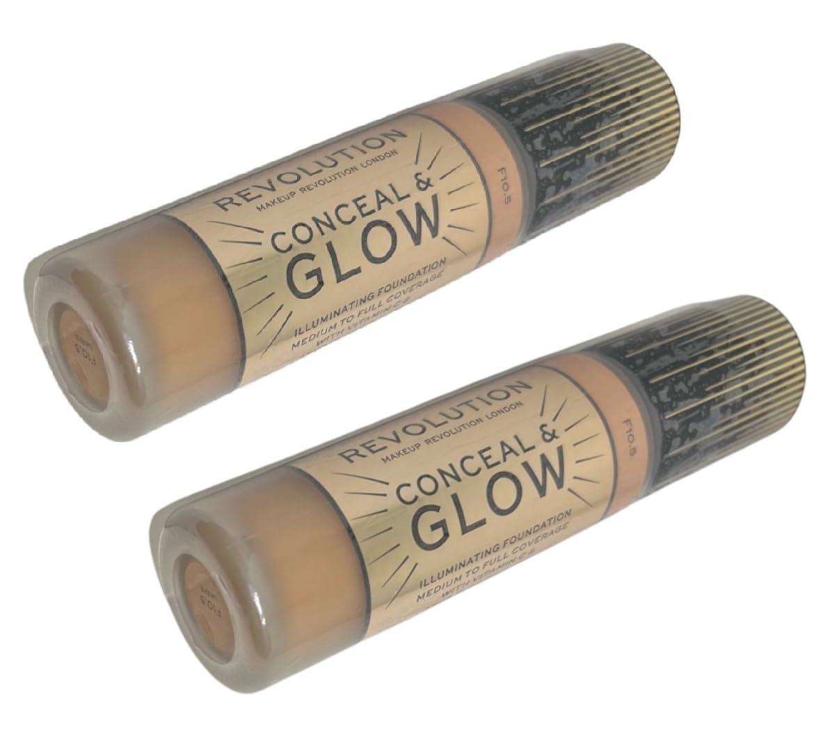 Revolution Beauty London Pack of 2 Makeup Revolution Beauty Conceal & Glow Illuminating Foundation, F10.5