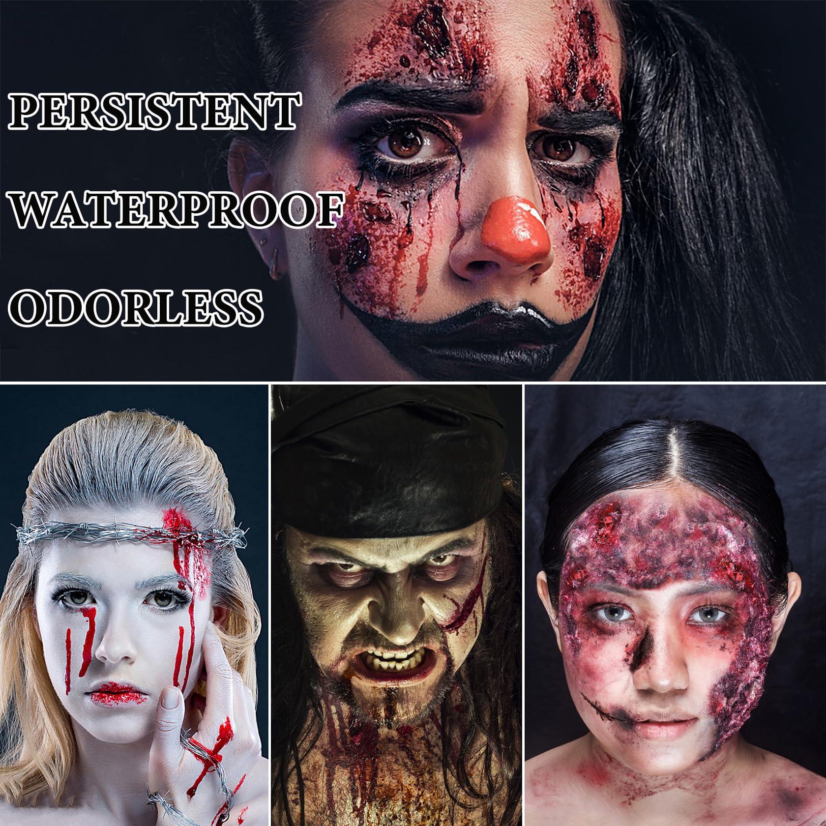 WYBLZPXZ 5 PCS Scar Wax SFX Special Effects Makeup Kit,Fake Blood Washable Spray Makeup,Coagulated Blood Gel with Stainless Steel & Sponge,Halloween Face Body Paint for Vampire Zombie Costumes Makeup