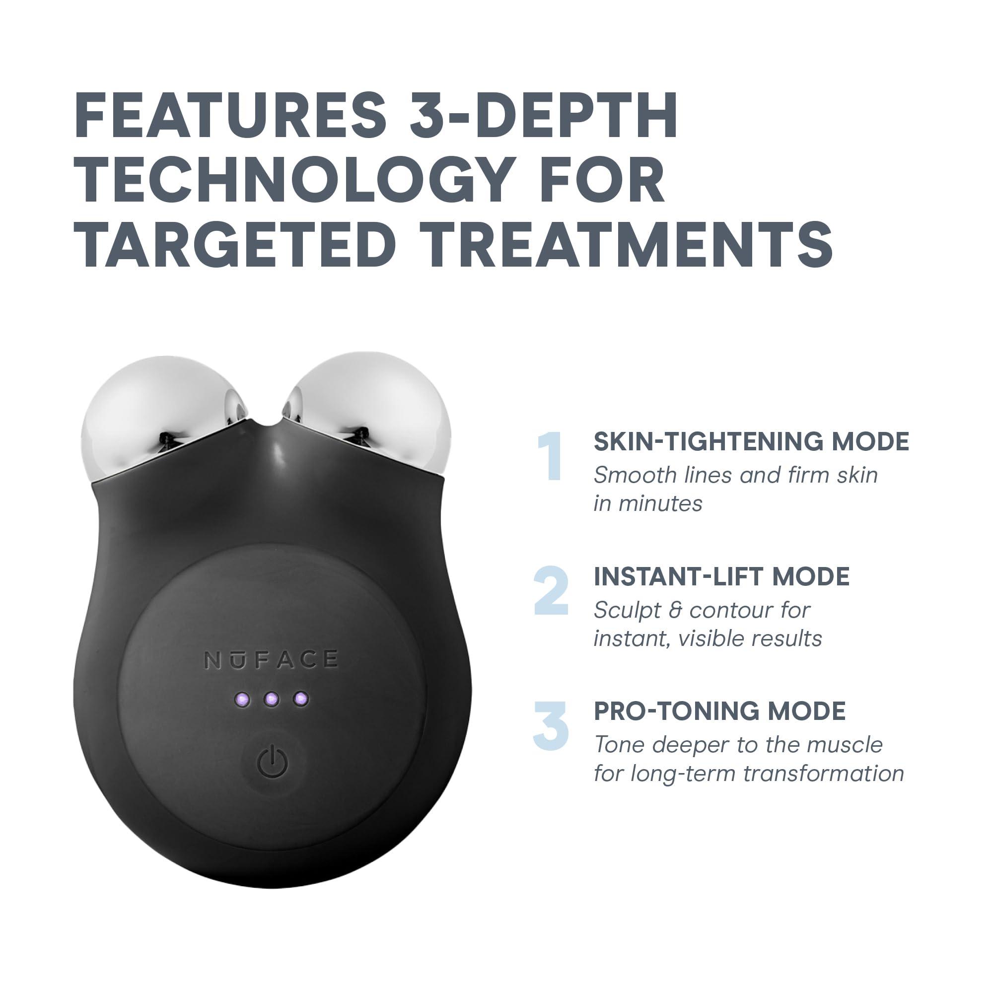 NuFACE NuFACE MINI+ Microcurrent Facial Device Kit - FDA Cleared Face Sculpting & Skin Tightening Device to Contour, Lift & Tone + Microcurrent Gel Activator & Silk Creme - Midnight Black