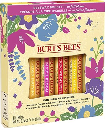 Burt's Bees Burt's Bees Gifts, 4 Lip Balm Products, In Full Bloom Set - Original Beeswax, Dragonfruit Lemon, Tropical Pineapple & Strawberry (4 Pack)