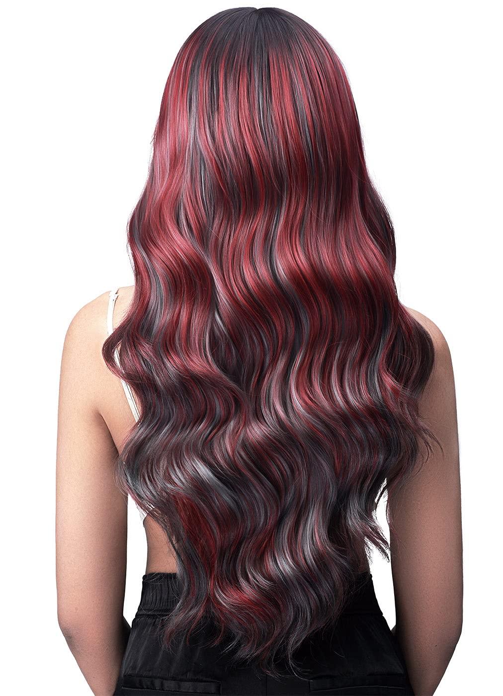 BOBBI BOSS Bobbi Boss Long Curly Synthetic Hair Wigs, 5 inch Lace Front Wig - MLF554 ROSEWOOD, Hand Tied Deep Part Lace Front Wigs with Natural Baby Hair, High Heat Resistant wigs (TC1B/BUR, Natural Black, Highlight Burgundy)