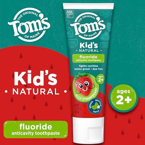 Tom's of Maine Tom's of Maine ADA Approved Fluoride Children's Toothpaste, Natural Toothpaste, Dye Free, No Artificial Preservatives, Silly Strawberry, 5.1 oz. 3-Pack (Packaging May Vary)
