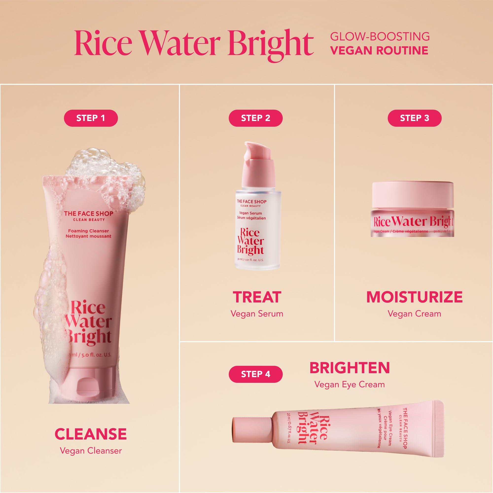 The Face Shop The Face Shop Rice Water Bright Travel Kit, Korean Skin Care Set with Ceramide, Gift Set - Gentle Face Wash & Vegan Skin Care (Serum, Cream, Eye Cream), Hydrating for Dry Skin, Daily Face Moisturizer