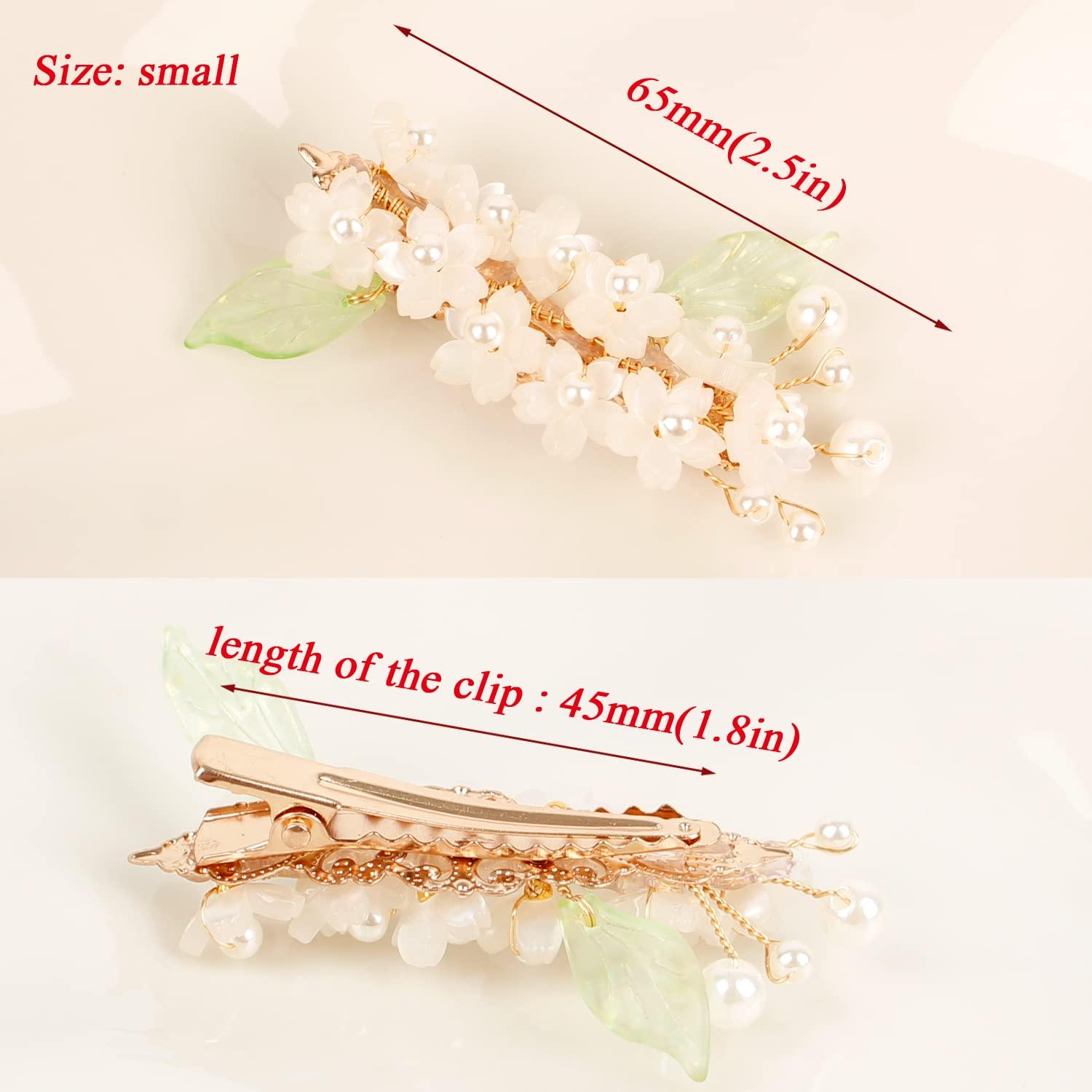 WANLIAN White Flower Hair Barrettes for Women Small Decorative Hair Clips with an Appearance of Blooming Flowers Elegant Hair Clips with Pearls for Prom and Wedding
