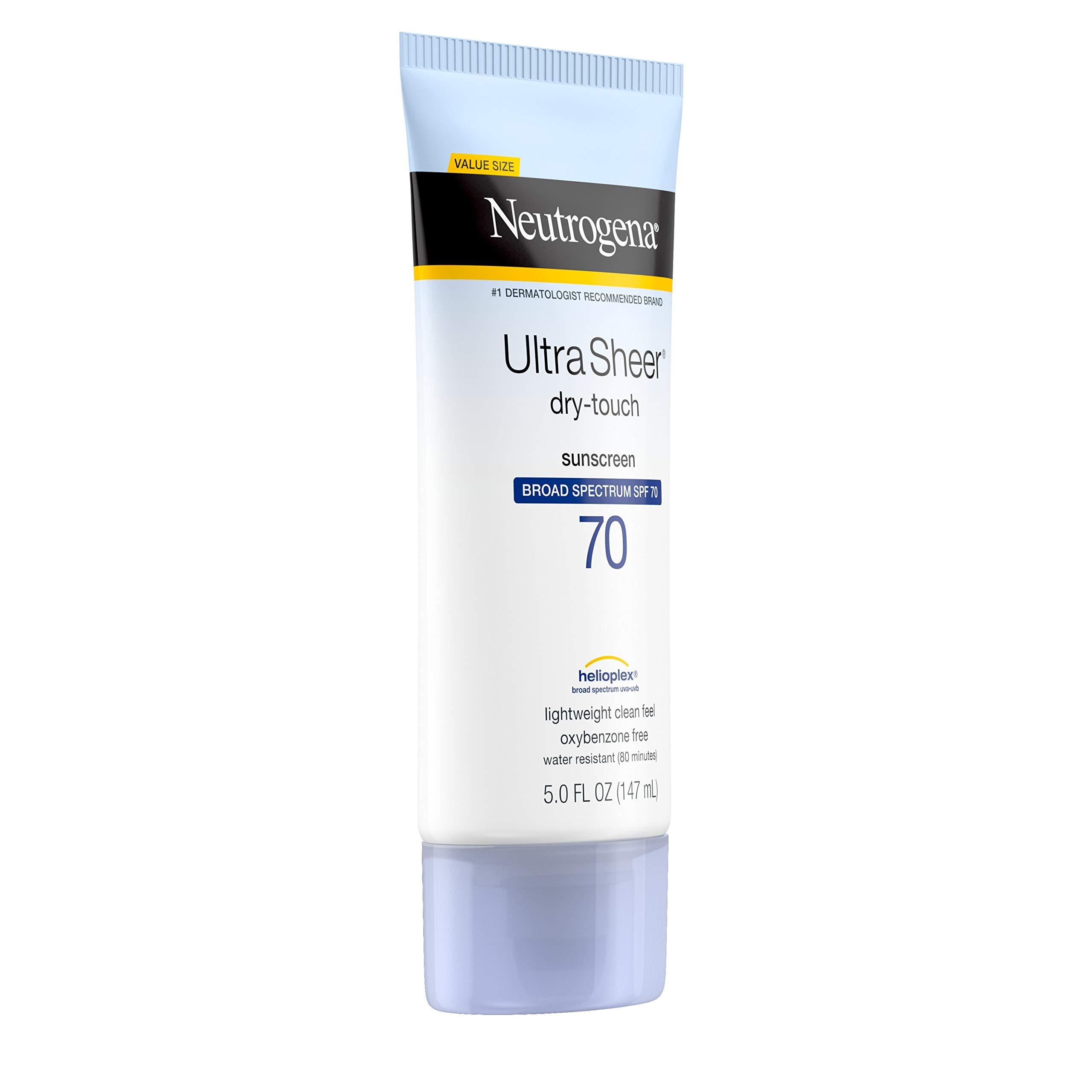 Neutrogena Neutrogena Ultra Sheer Dry-Touch Sunscreen Lotion, Broad Spectrum SPF 70 UVA/UVB Protection, Oxybenzone-Free, Light, Water Resistant, Non-Comedogenic & Non-Greasy, 5 fl. oz