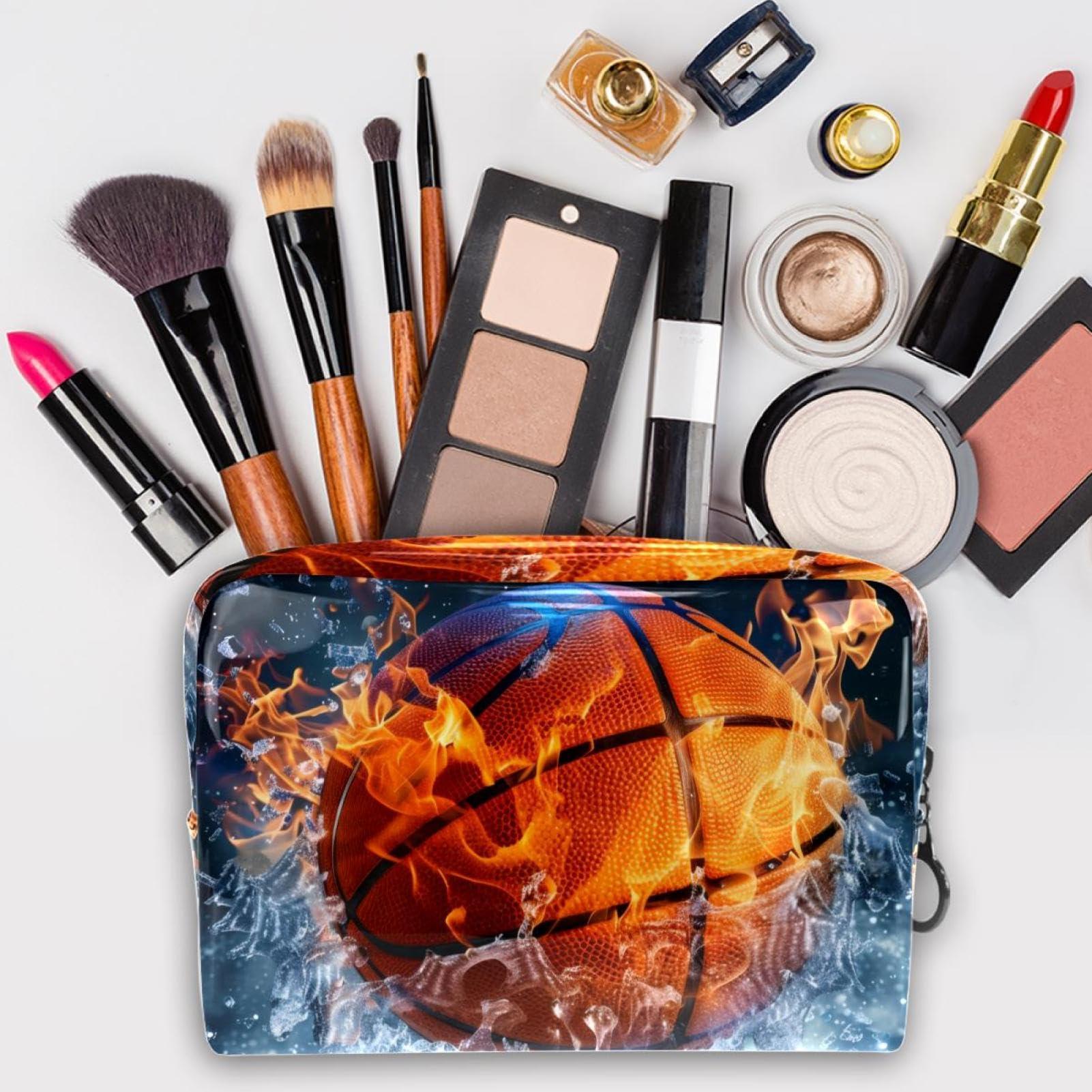 Anna Cowper Anna Cowper Fire Ice Baseketball Cosmetic Bags, Portable Travel Makeup Bags with Zipper, PVC Cosmetic Pouch Small Toiletry Bag Organizer Bags