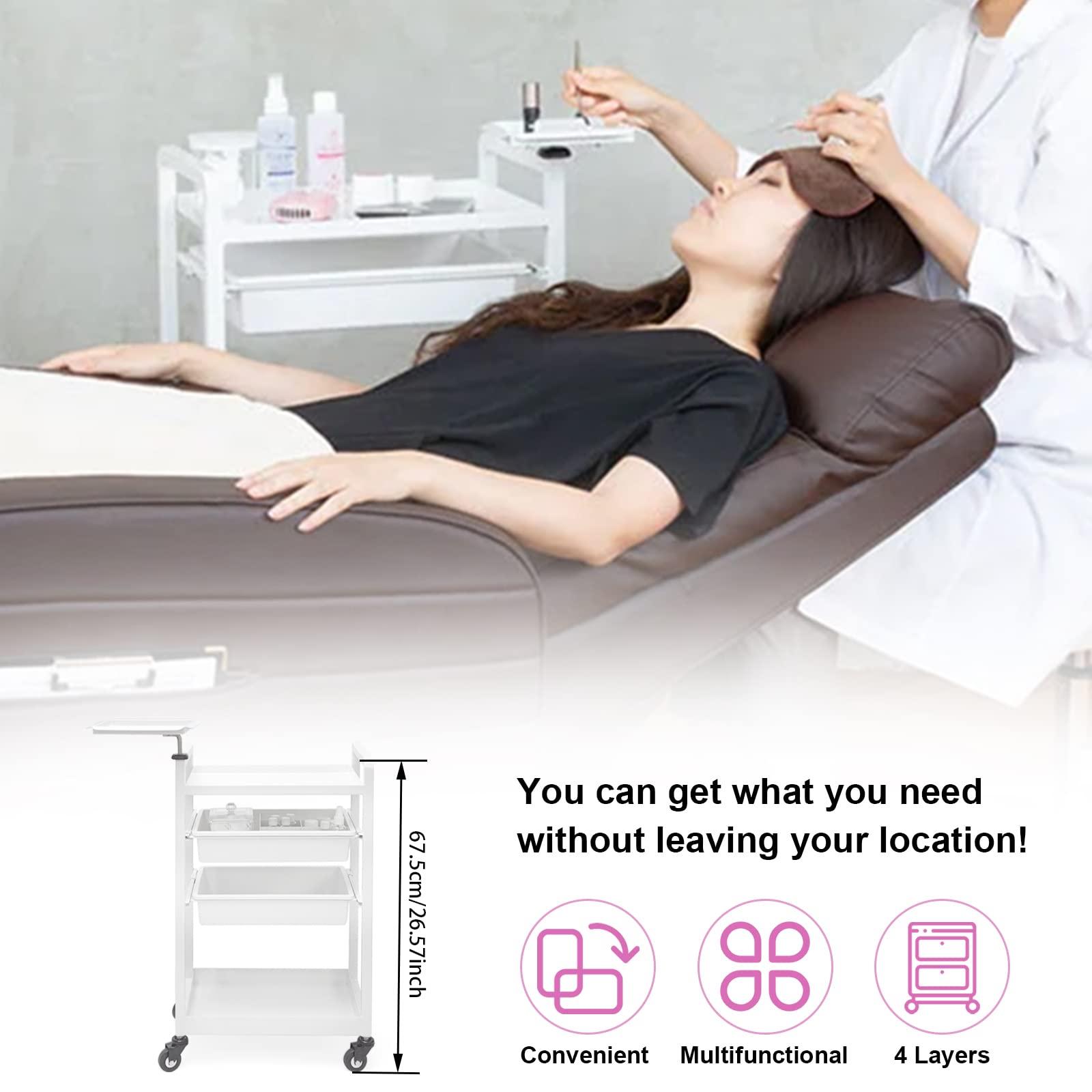 Elitzia Lash Cart Beauty Eyelashes Cart Organizer Esthetician Utility Trolley Salon Spa Rolling Trolley with Wheels Metal Storage Tray Fully Assembled 4 Drawers White Elitzia ETST19