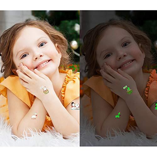 Fanoshon Fanoshon Christmas Tattoos Temporary for Kids Boys Girls, 10 Sheets Children Holiday Glow in the Dark Tattoo Stickers Santa Claus Christmas Tree Reindeer Gift Bag Party Favor Supplies Pinata Fillers