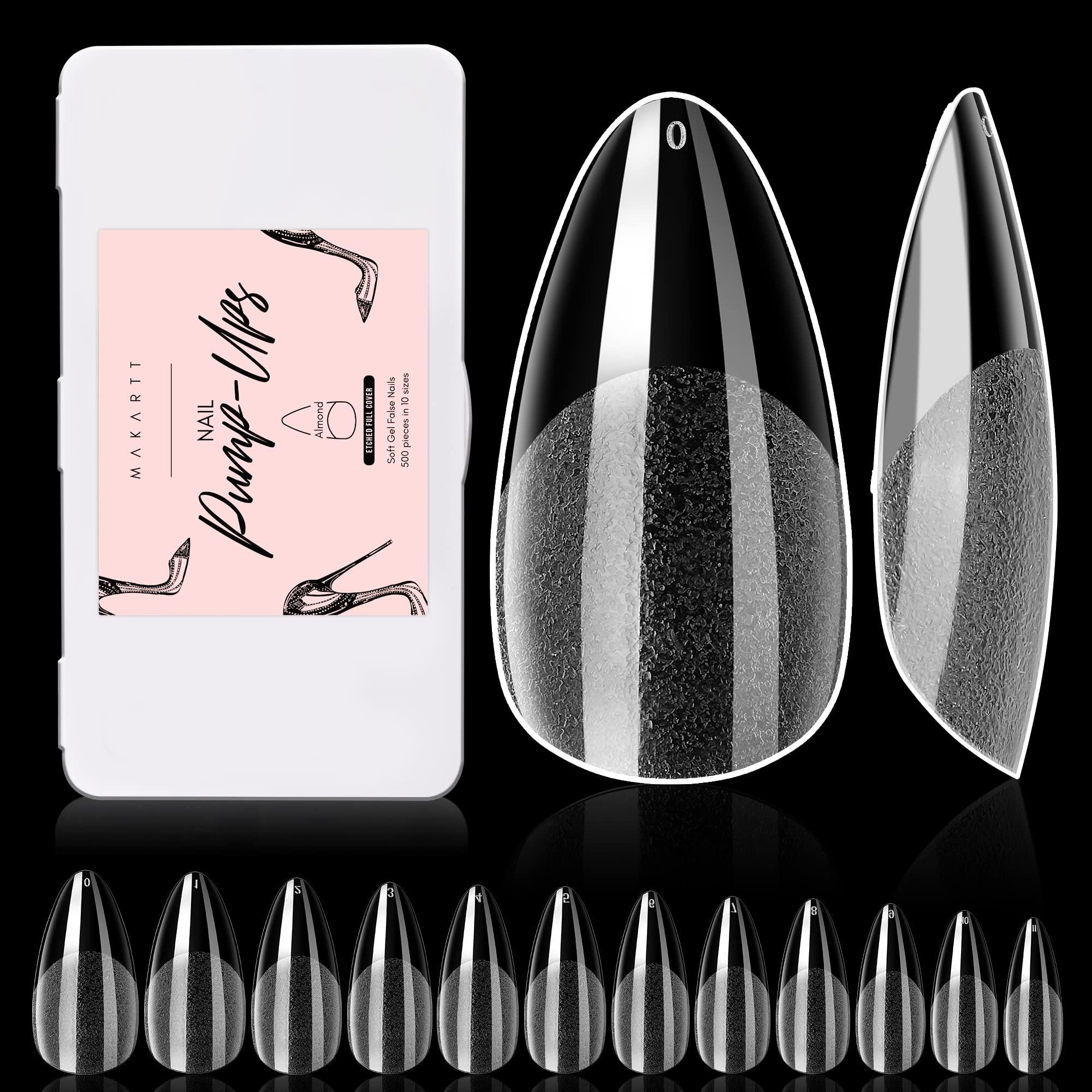 Makartt Makartt 504Pcs Soft Gel Full Cover Tips, Almond Stiletto False Nail Tips Press on Nails Bundle with Makartt Nail Buffer Block Nail Prep Sponge Nail Files 100/180 Grit