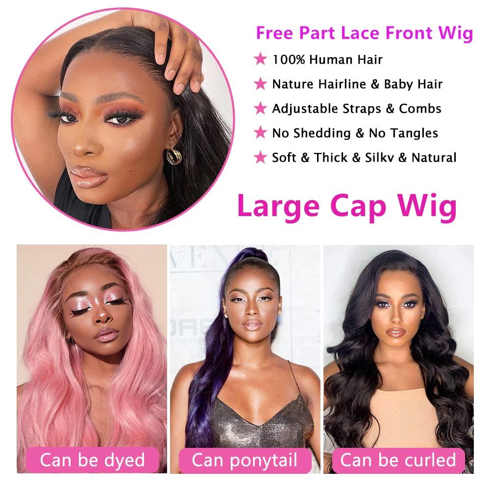 MOOTAFUL MOOTAFUL Large Cap Wigs 24 inch Cap Size Lace Front Wigs 134 Body Wave 150% density Pre Plucked with Baby Hair Brazilian Virgin Human Hair Wigs for Black Women 16 inch