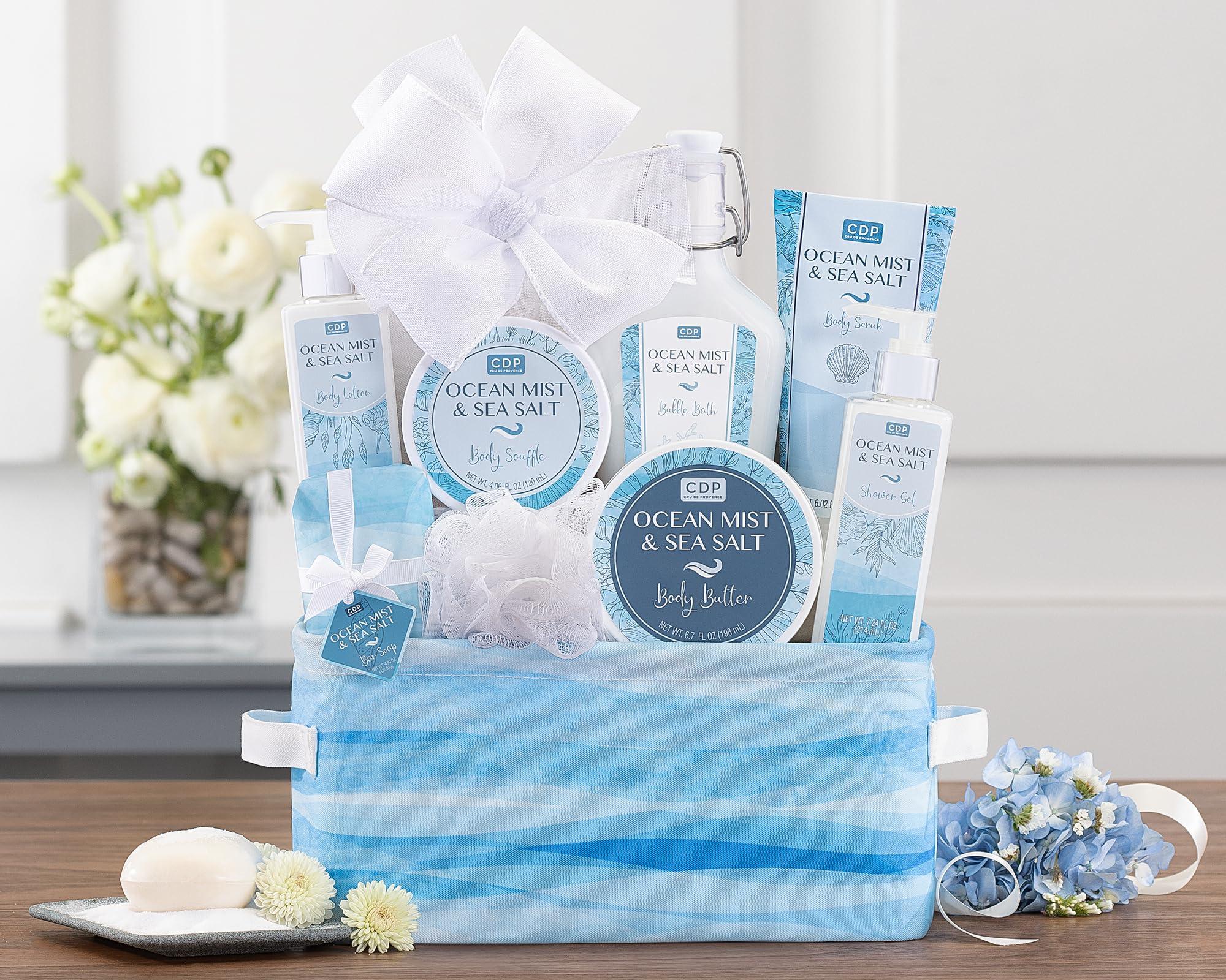 Wine Country Gift Baskets Spa Gift Basket For Women - Beach Day Escape Spa Collection Gift For Her Men Spa Gift Baskets Bath & Body Gift Set Lovely Lined Basket Slippers and more by Wine Country Gift Baskets