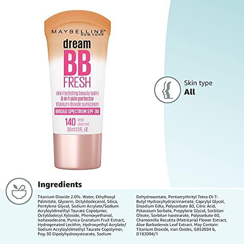 MAYBELLINE Maybelline Dream Fresh Skin Hydrating BB Cream, 8-in-1 Skin Perfecting Beauty Balm With Broad Spectrum Spf 30, Sheer Tint Coverage, Oil-Free, Deep, 1 Fl Oz