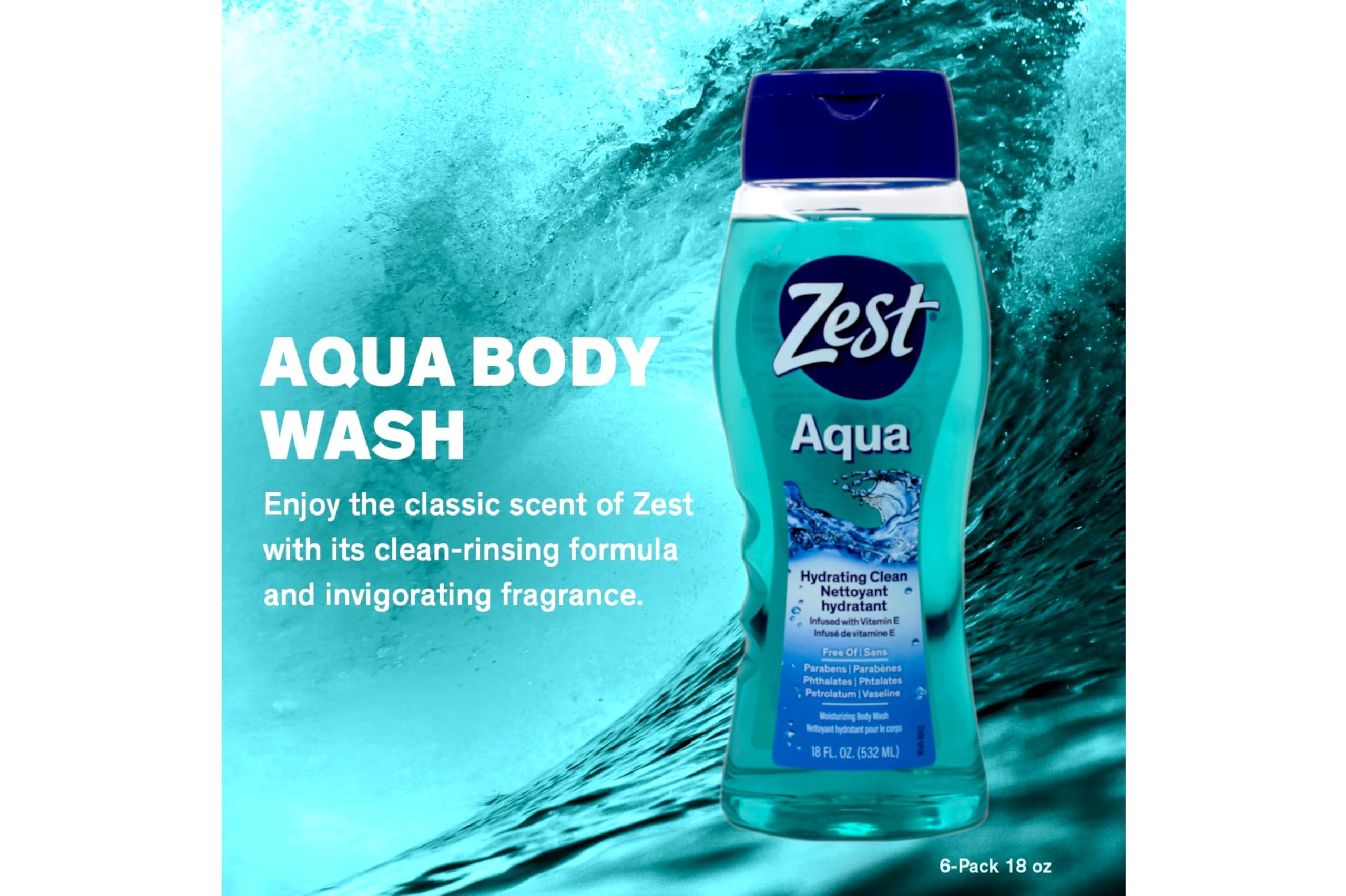 Zest Zest Body Wash Aqua with Vitamin-E Hydrating 18 Ounce (Pack of 3)
