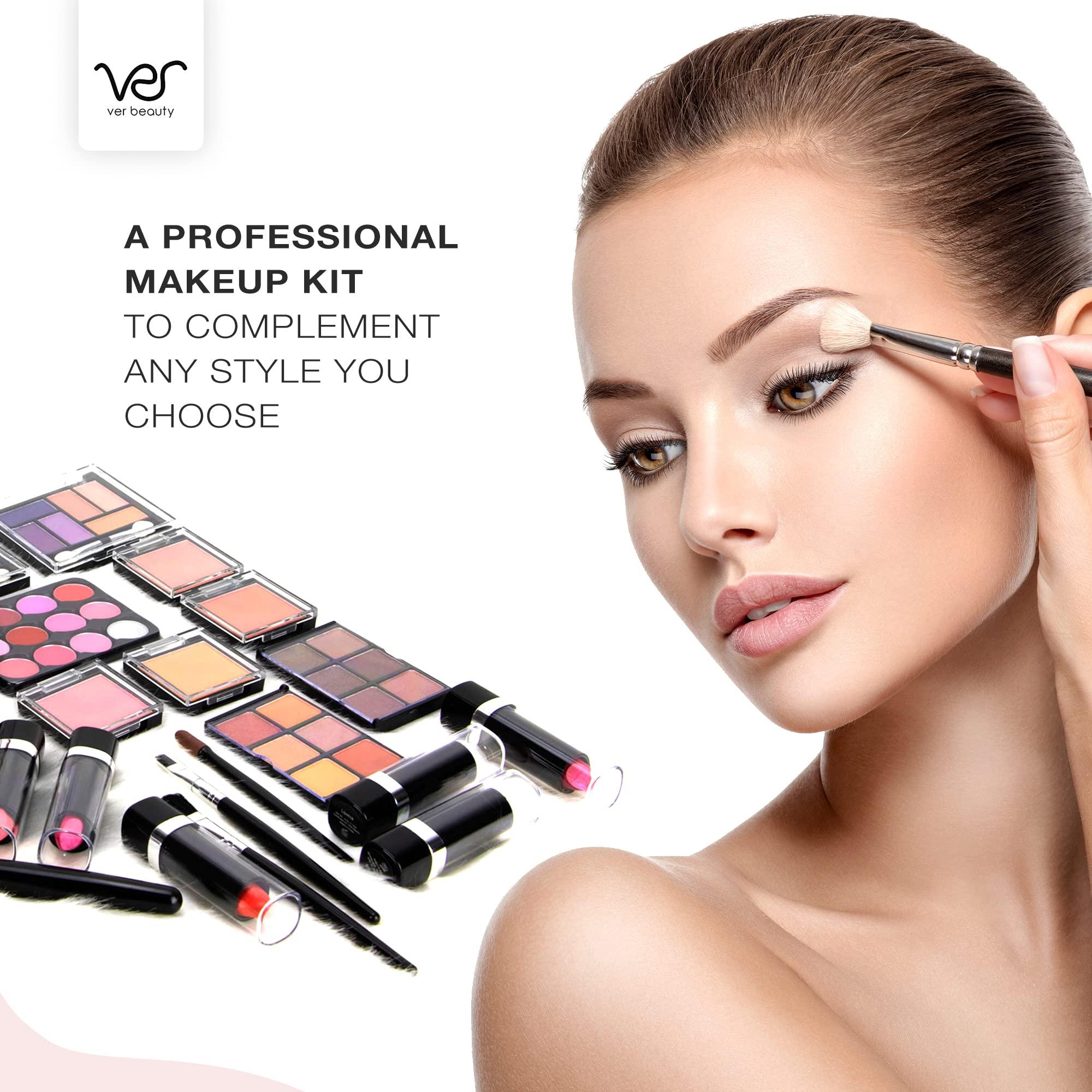 Ver Beauty All In One Makeup Set for Adults and Girls-Full Makeup Kit for Beginners Includes Eye Shadow Blush Lip Gloss Lipstick Lip Brush Mirror Tweezer Nail Filer Clipper Scissor (FLAWLESS)