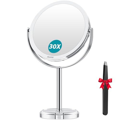 Auxmir Auxmir 1X/ 30X Magnifying Mirror, Makeup Mirror with Tweezer, Double Sided Round Vanity Tabletop Mirror, 360 Rotation Portable for Dressing Table Desk Bathroom Bedroom Travel, Clear