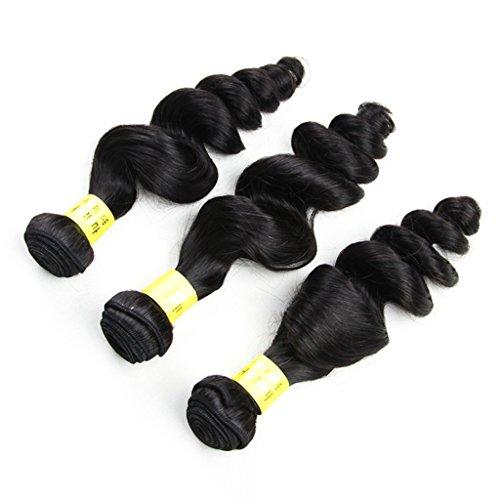 Berimy Berimy Brazilian Virgin Hair Loose Wave Hair Weave 3 Bundles Full Head Set Unprocessed Virgin Human Hair Weave Natural Black 10-28inch (14inch 14inch 14inch)