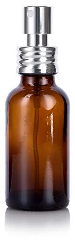 JUVITUS JUVITUS 1 oz / 30 ml Amber Glass Boston Round Bottle with Silver Metal Aluminum Fine Mist Spray (24 Pack) + Funnel