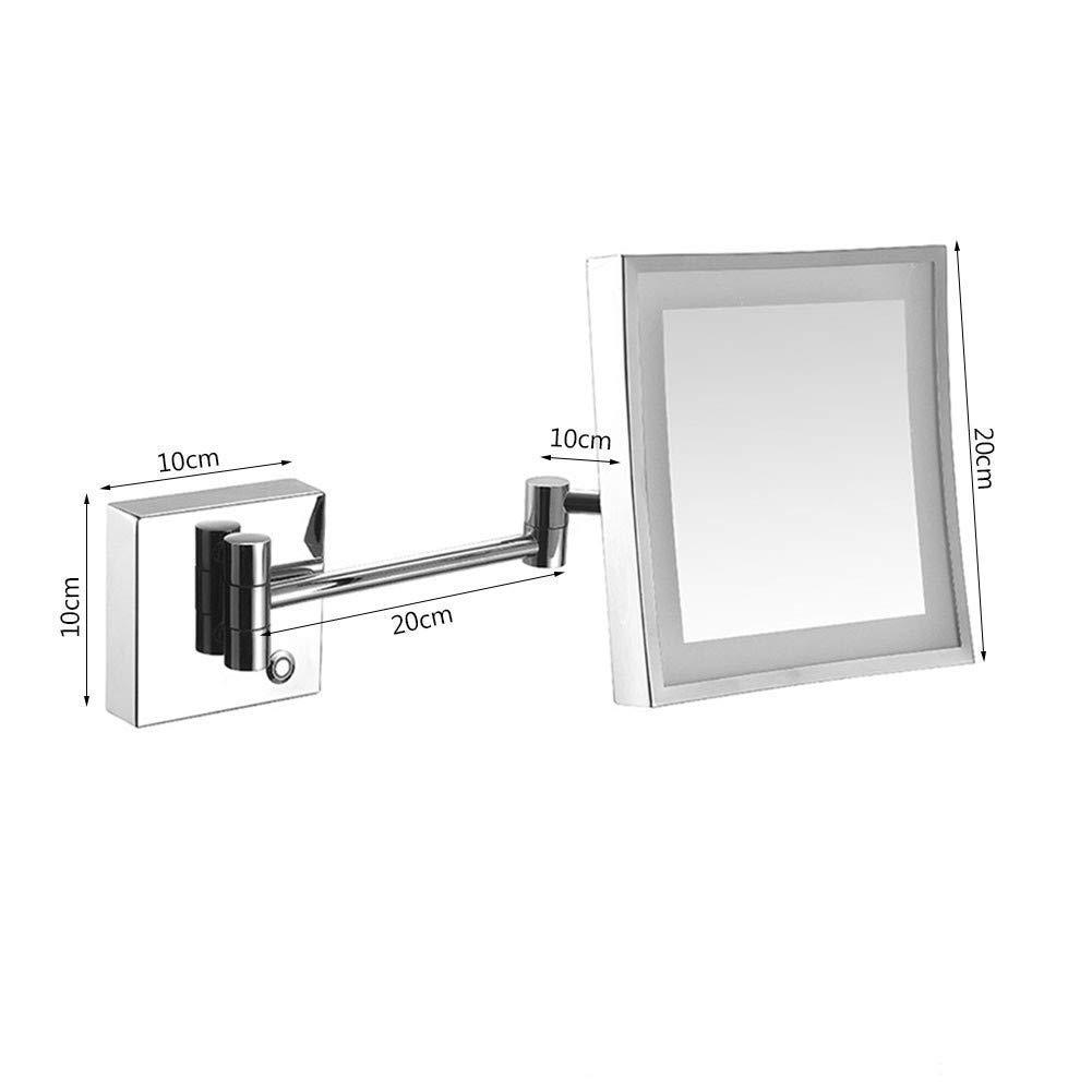 Suuim Bathroom Shaving Mirror Wall Mounted Led Illuminated Makeup Mirror with 3X Magnifying Touch Screen Swivel Extendable Square Vanity Mirror UK Plug/Chro