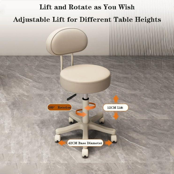 SFKLYU Rolling Stool with Back Support and Footrest Adjustable Beauty Rolling Chair Swivel Salon Stool for Salon, Spa, Massage, Tattoo,A5