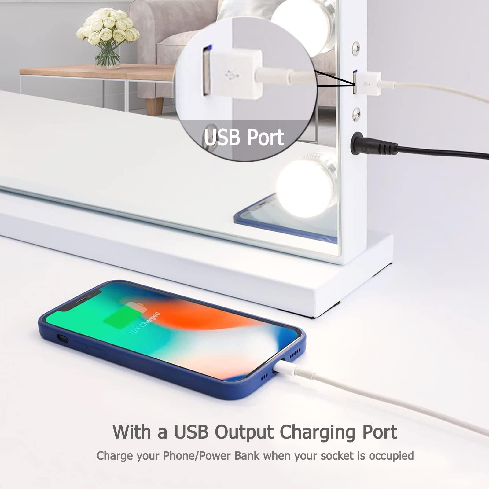 Hansong Hansong Vanity Mirror with Lights and Bluetooth Extra Large Hollywood Makeup Mirror with 18 pcs LED Bulbs Lighted Mirror with USB Charging,3 Color Lighting Modes Tabletop or Wall Mount