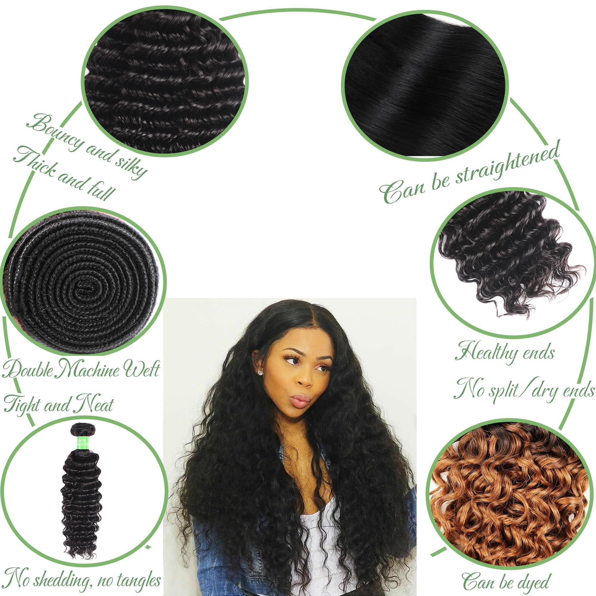 beauty youth Beauty Youth Deep Curly Human Hair 3 Bundles(16 14 12inch)100% Unprocessed Brazilian Virgin Deep Wave Hair Weave 3 Bundles Human Hair Deep Curly Hair Extensions Natural Color