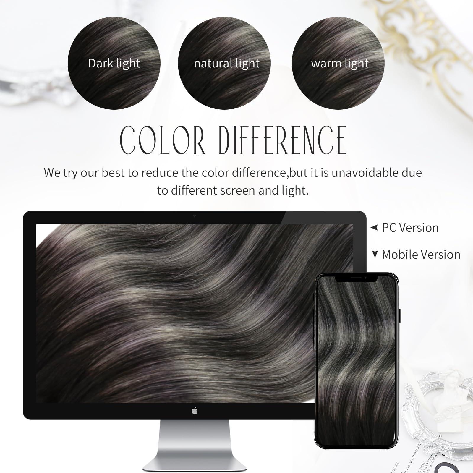 Moresoo Moresoo Seamless Clip in Hair Extensions Human Hair Balayage Black Silver Human Hair Clip in Extensions Ombre Silver 2packs 14inch with 16inch