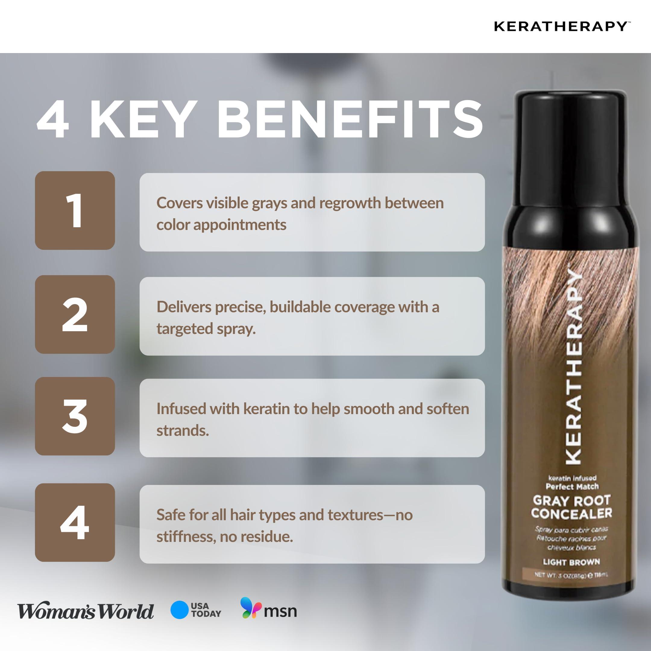 KERATHERAPY Keratherapy Keratin Infused Perfect Match Gray Root Concealer Spray, Light Brown, 3 oz, 118ml - Root Cover Up Spray to Hide Gray Roots - Keratin Therapy Hair Darkening & Temporary Scalp Concealer