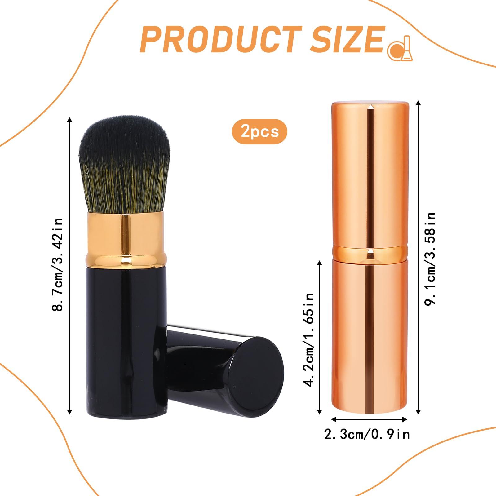 Mozeat Lens Retractable Blusher Brush with Cover, 2 Pack Travel Kabuki Bronzer Makeup Brush Liquid Cream Foundation Powder Brush Extensible Face Blender Brush Professional Concealer Brush for Women (Gold & Black)