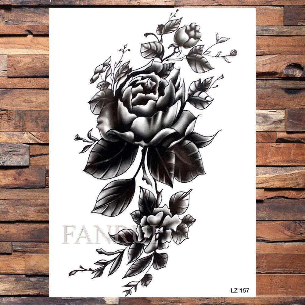 Generic Sexy Black Rose Temporary Tattoos For Women Arm Back Flower Tatoos Adults Peony Bloosom Body Art Floral Tattoo Paper Paste