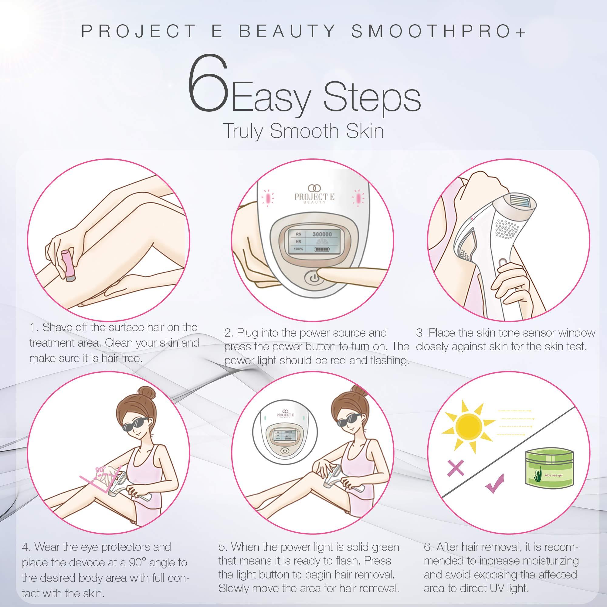 Project E Beauty SmoothPro+ IPL Hair Removal Device by Project E Beauty | Intense Pulsed Light | FDA Cleared | Permanent Hair Reduction | 300,000 Flashes Permanent | Painless | 5 Energy Levels | Stop Hair Regrowth