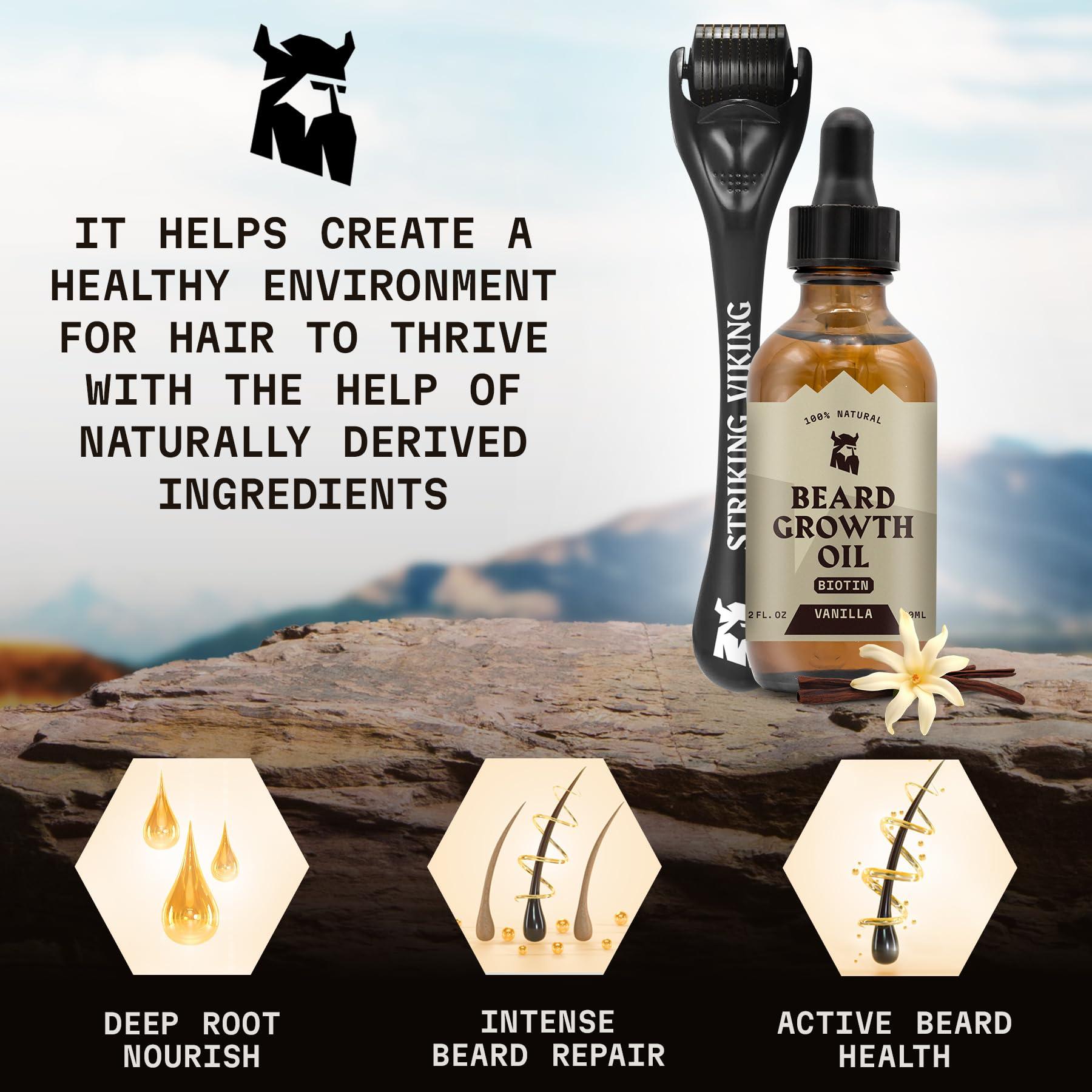 Striking Viking Striking Viking Beard Growth Kit - Beard Growth Oil & Roller for Thickening & Conditioning - Naturally Derived Serum for Men - Vanilla 2 Fl Oz (Pack of 2)
