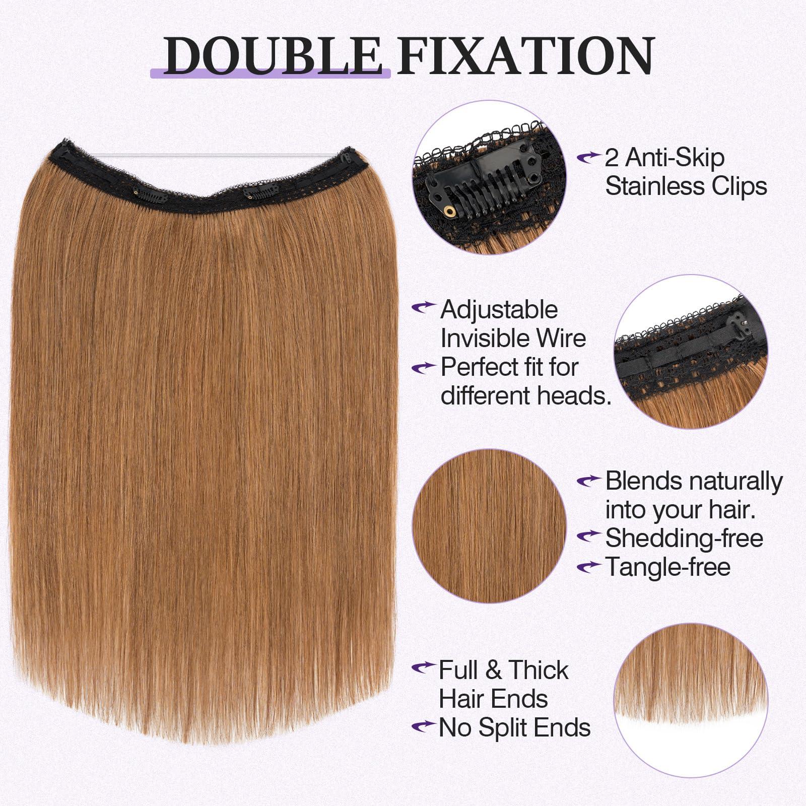 prokyvity Halo Hair Extensions Real Human Hair,Prokyvity Halo Hair Extension 100% Human Hair,Halo Extensions Real Human Hair,Human Hair Halo Extensions,Halo Hair Extension,Halo Extension 06 Light Brown 20inch