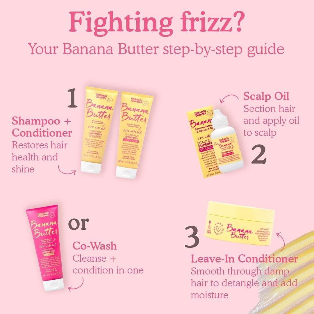 Umberto Giannini Umberto Giannini Banana Butter Nourishing Superfood Shampoo & Conditioner Set, Vegan & Cruelty Free Moisturising Formula for Dry, Textured or Frizzy Hair