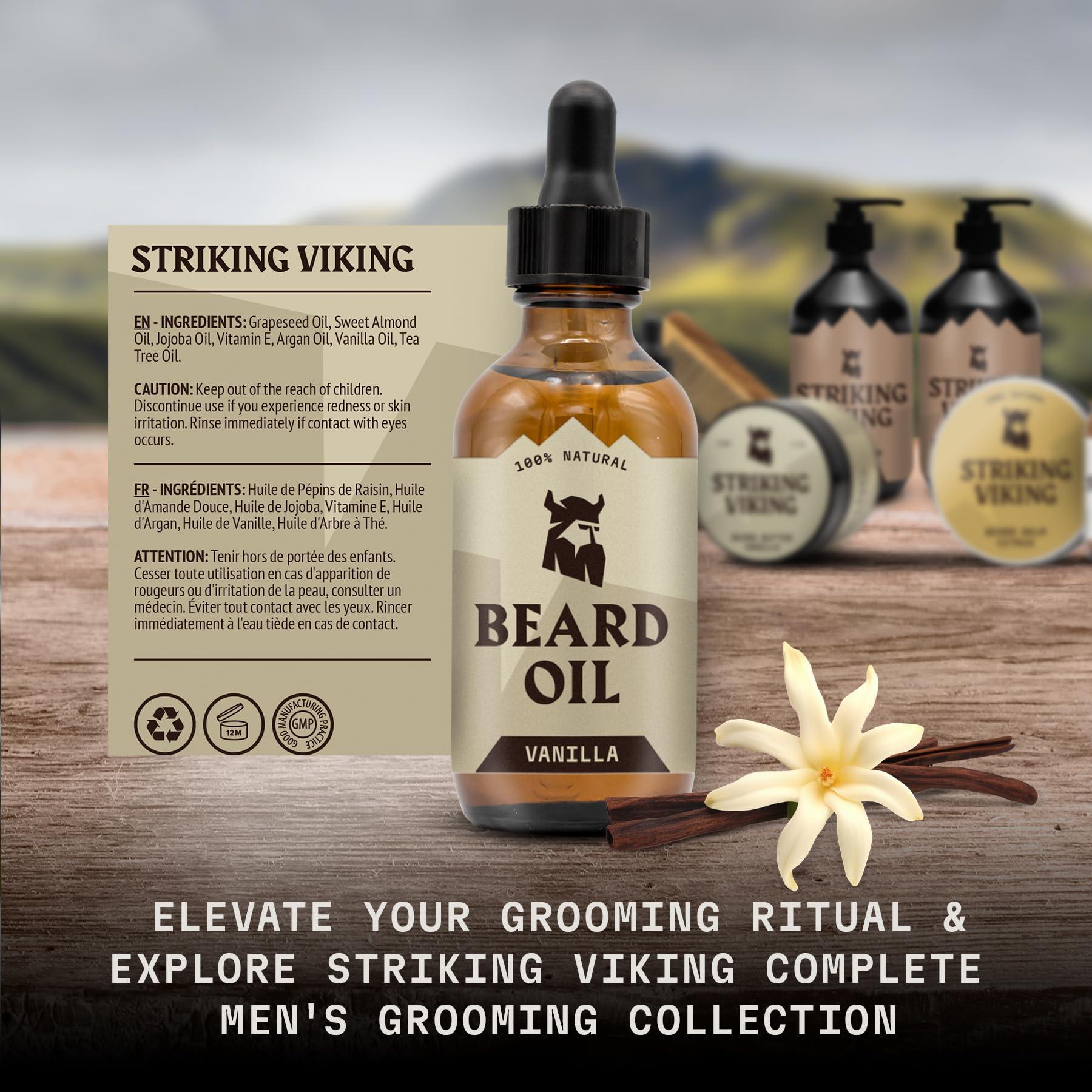 Striking Viking Striking Viking Beard Oil for Men, Vanilla (Large 2 oz)  Natural with Argan & Jojoba Oils  Softens, Smooths & Strengthens Beard Growth  (Pack of 2)