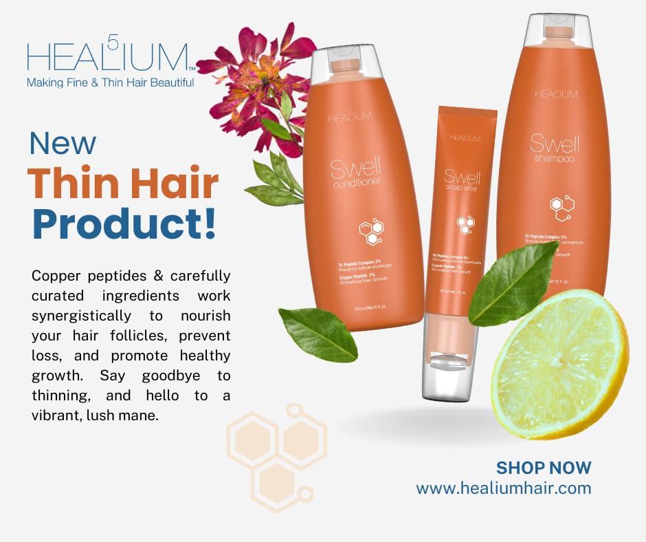 Healium 5 Swell Shampoo for Hair Growth & Less Shedding - Infused with Botanicals and Tri Peptide Complex + Copper for Strong and Thick Hair