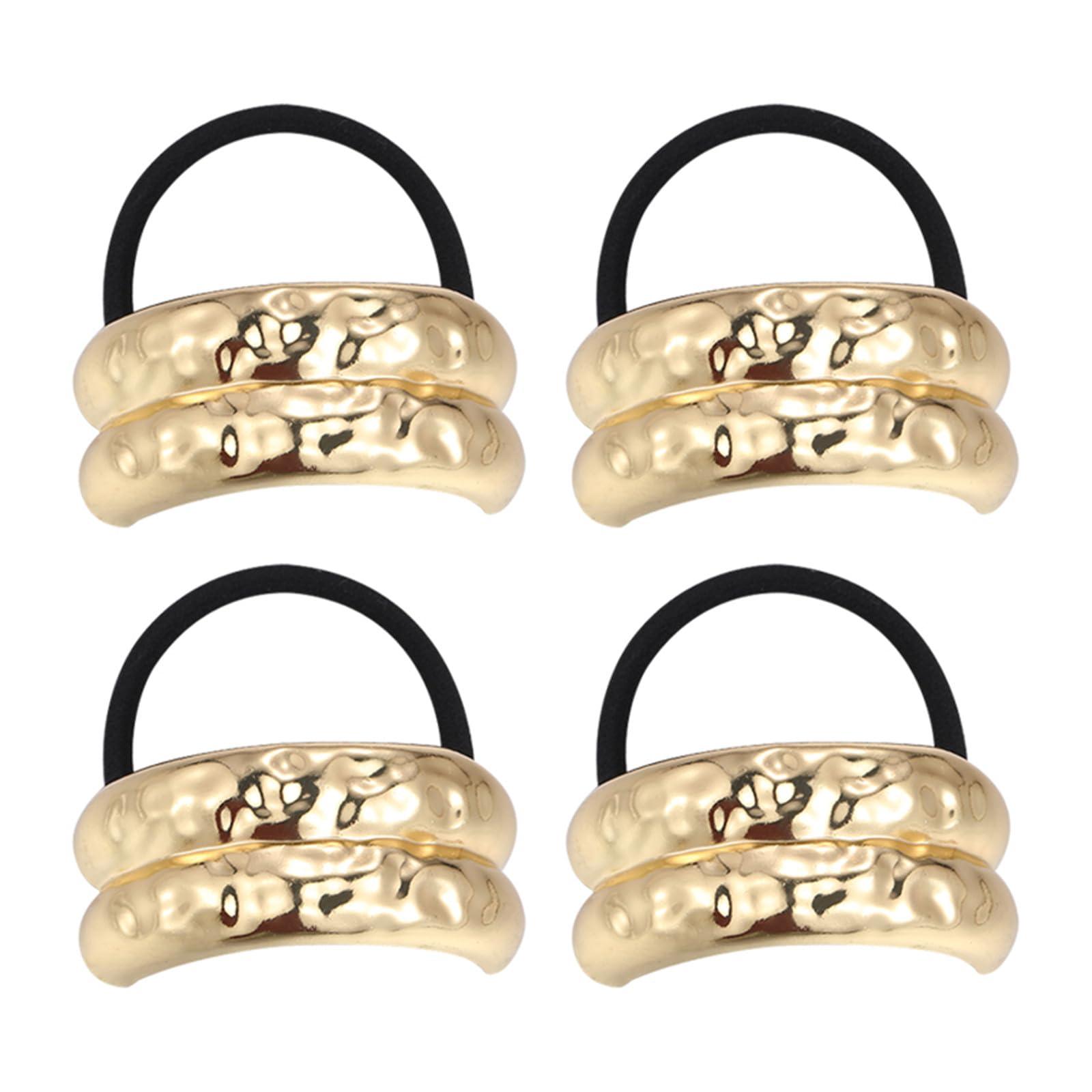 HIFUAR 4PCS Metal Hair Ties Gold Ponytail Hair Cuff,Metal Geometric Elastic Holder Hair Ties Women\'s Hair Band for Hair Accessories