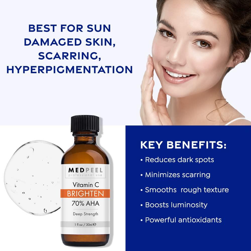 Medpeel MedPeel 70% AHA & Vitamin C Brightening Essential Peel Kit, Includes Peel, Prep, Neutralizer, Deep Strength Professional Grade Chemical Face Peel, Reduces Age Spots, 1oz/30ml (Kit of 3)