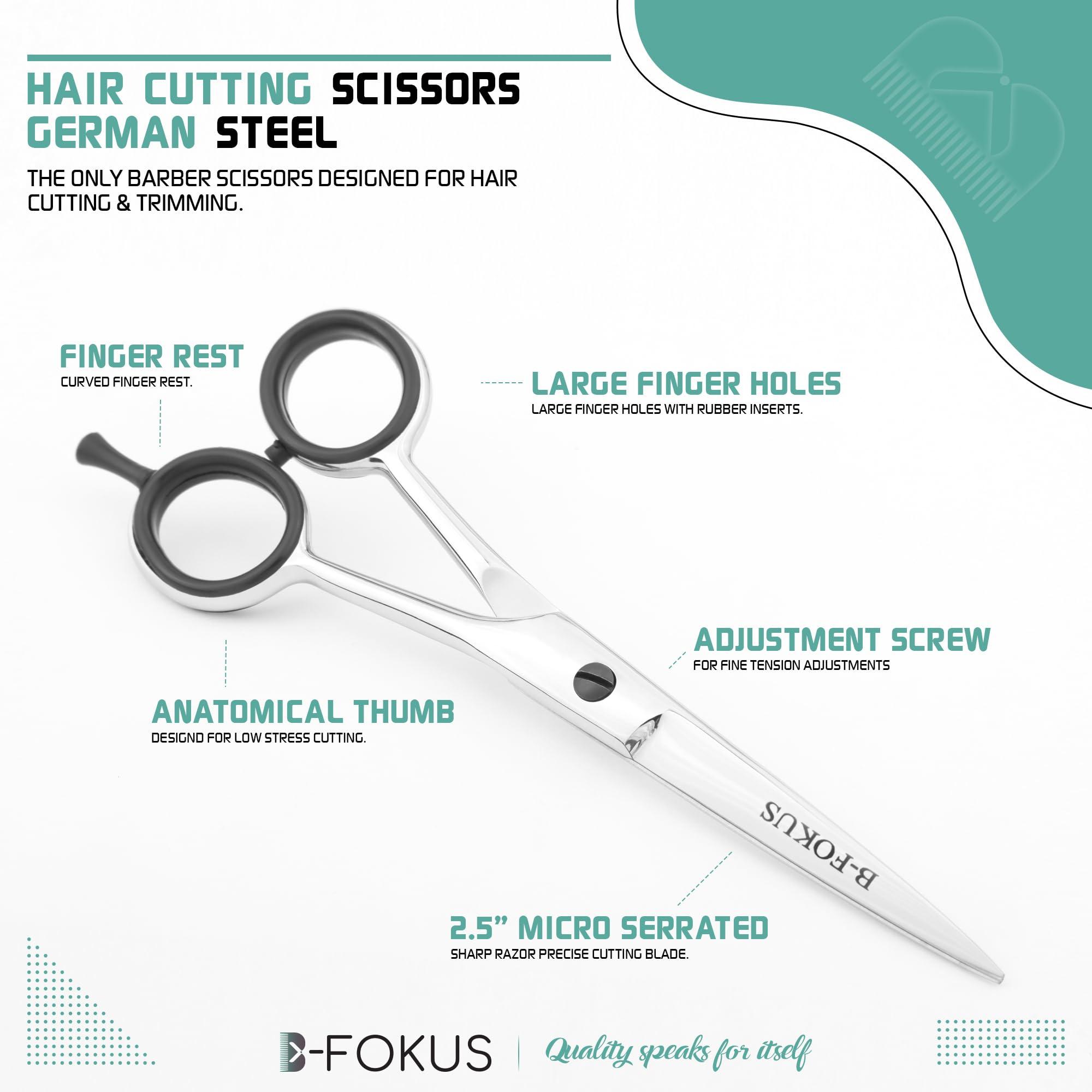 B-FOKUS Professional Hair Cutting Scissors, Made of German Stainless Steel Hair Scissors, 6 inches Hair shears with Case, Barber Accessories Scissor Useful for Salon and Home (Silver Shine)