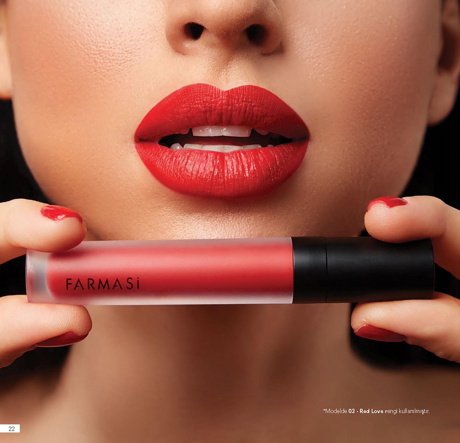 FARMASi FARMASi Make Up Matte Liquid Lipstick, Long-Lasting and Ultra-comfortable, High-Impact, Lightweight, Organic, Pure Pigments 0.14 fl.oz (Red Love)