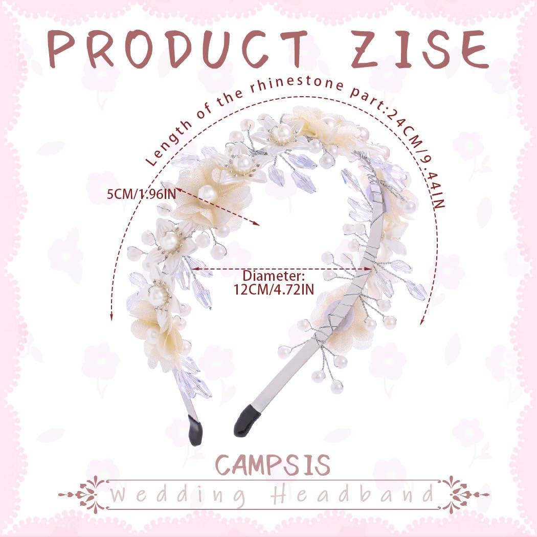 Campsis Campsis Hairband - White Flower Headband for Girls, Pearl Princess Girl Hair Bands, Wedding Bride Hair Accessories for Women and Girls