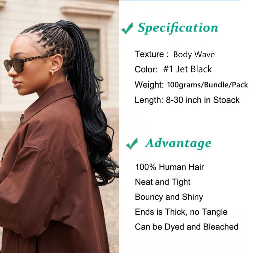 Kiss darling LASHES Human Braiding Hair Body Wave Human Braiding Hair for Boho Braids No Weft Human Hair for Braiding Brazilian Raw Human Hair Braiding Hair 16inch 100g/Bundle Jet Black