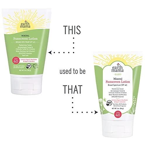 Earth Mama Earth Mama Baby Mineral Sunscreen Lotion SPF 40 | Reef Safe, Non-Nano Zinc, Natural Water Resistant Sun Cream for Babies, Kids & Adults, 3-Ounce (2-Pack)