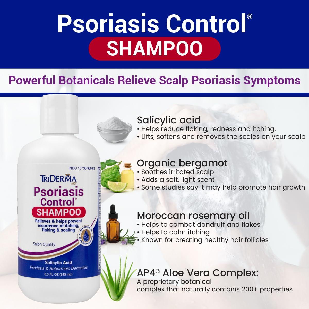 TriDerma TriDerma Psoriasis Control Scalp Exfoliator Shampoo 8.3 oz & Dry Scalp Moisturizing Hair Conditioner 6.0 oz, Salon Quality Dry Scalp Treatment Hair Care, Fresh Rosemary Oil, Value Bundle