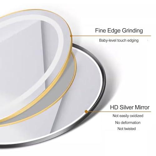 COMPR Mirror with Lights, Led Bathroom Mirror, Led Gold Frame Round Mirror, Wall Mounted Lighted Vanity Mirror, 3 Colors, Memory Function (Color : Gold, Size : 60cm)