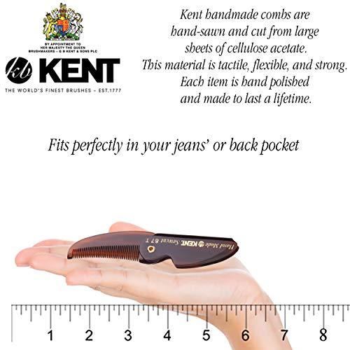 KENT Kent 87T Handmade Folding Pocket Comb for Men, Fine Tooth Hair Comb Straightener for Everyday Grooming Styling Hair, Beard or Mustache, Use Dry or with Balms, Saw Cut Hand Polished, Made in England