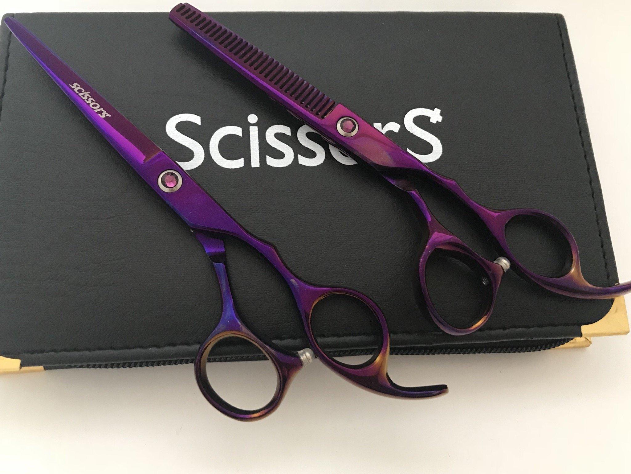 Scissors Plus 5.5" Professional Barber Razor Edge Titanium Coated Hair Cutting and Texturizing Shears Scissors Set+Black Color Case