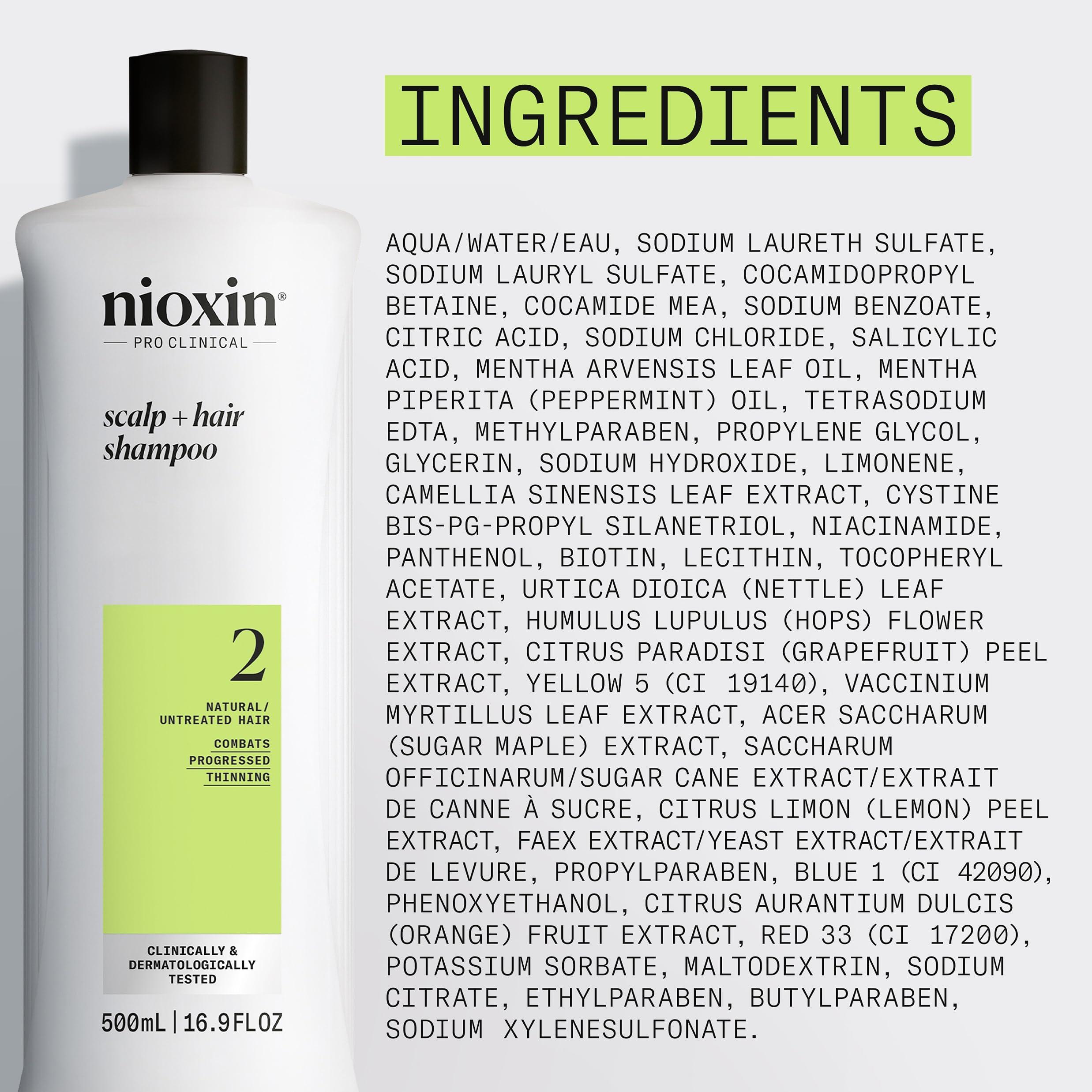 Nioxin Nioxin Scalp + Hair Thickening System 2 Shampoo | For Natural or Untreated Hair with Progressed Thinning | With Niacinamide and Biotin | 16.9 Fl oz.