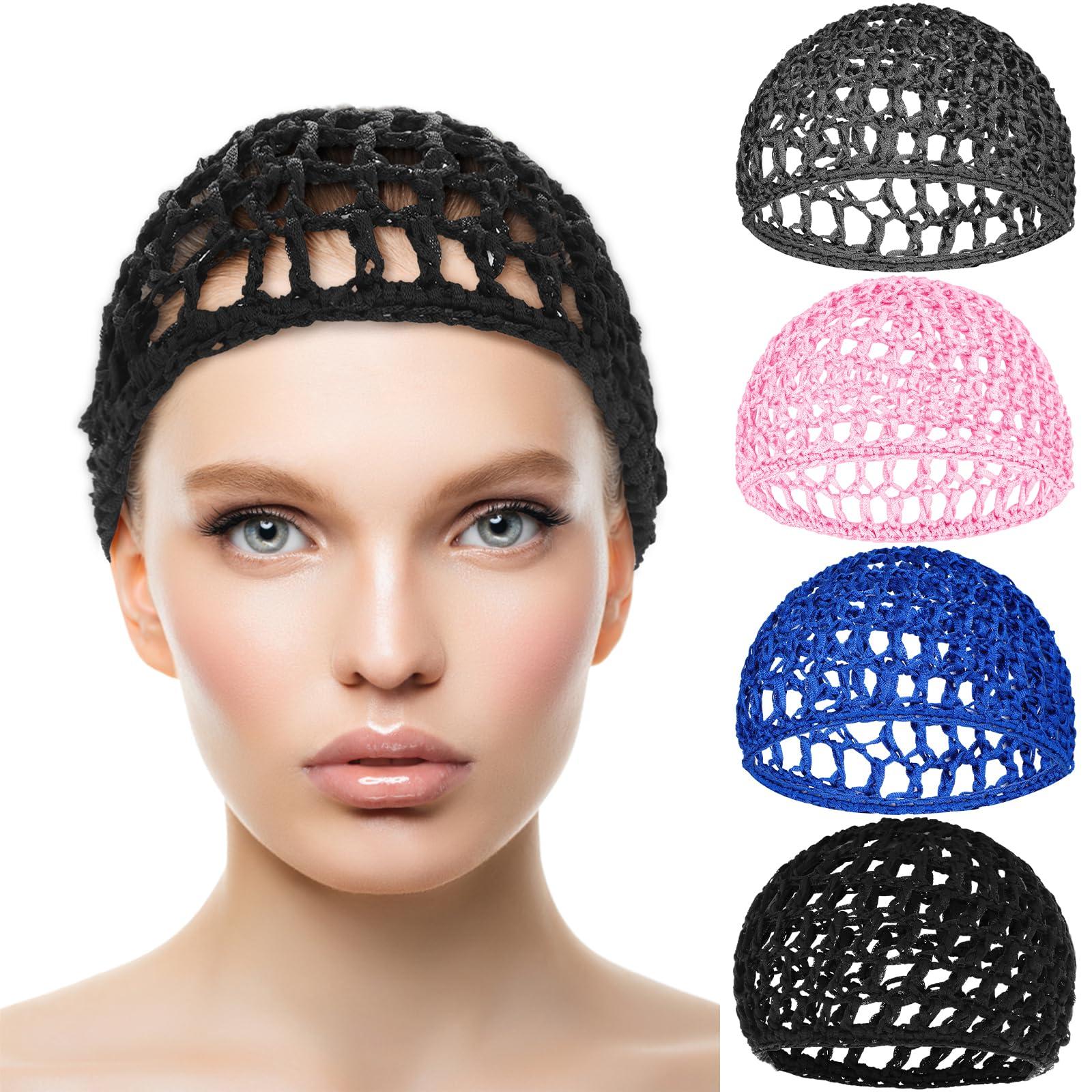 WLLHYF WLLHYF 4 Pack Hair Nets Cap Crochet Knit Snood Bonnets Sleeping Hairnet Fitted Hair Cover Wrap Comfortable Haircare Wave Cap for Women Keep Curls Ballet Serving Tidy Shower Bath Beauty